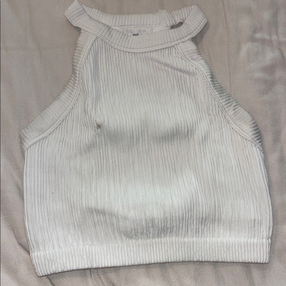 Aerie White Ribbed High-Neck Crop Top